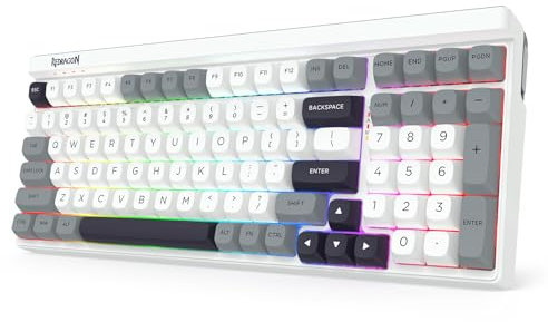 Redragon K656 PRO 3-Modus Kabellose RGB-Gaming-Tastatur, 100 Tasten Mechanische Tastatur mit Hot-Swap-Sockel, 3 geräuschdämpfende Schichten, runde PBT-Tastenkappen und linearer Schalter, Moondust Gray