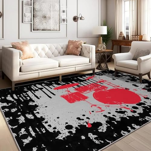 Sxakswol Rock Music Carpet Black Rug Area Rugs for Living Room or Bedroom Soft Short Pile Carpets 80x150 cm 3D Non Slip Washable Floor Mat Indoor Door Matts a-1732