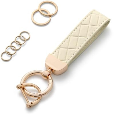 AOKSUNOVA Schlüsselanhänger Damen aus Leder Schlüsselanhänger Auto Weiß Schlüsselband mit Schlüsselring für Frauen, Mädchen, Herren Weiß