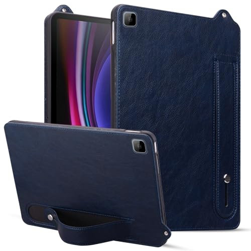 SLLMYYX Custodia per Huawei Honor Pad X8/X8 Lite 10.1 pollici 2022 con cinturino, custodia posteriore protettiva sottile in pelle PU antiurto con supporto, blu