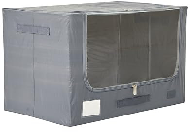 Periea 'Tarp' Heavy Duty Jumbo Storage Boxes – Tough, Durable, Water-Resistant, Folding & Stackable with Strong Steel Frame for Home & Garage (Grey)