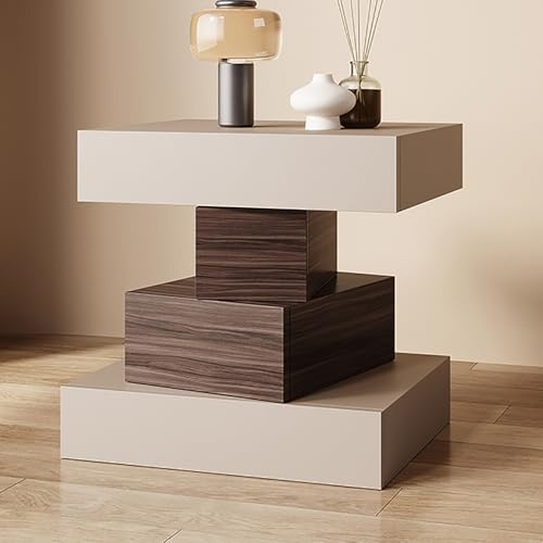 SOFACHEN Bett Beistelltisch Modern, Unregelmäßiger Nachtkommode mit 4 Schubladen und Leises Gleiten, Nachttischmöbel Nachtschrank, Holzplatte Organizer für Gegenstände, Studentenwohnheim(Khaki,40cm)