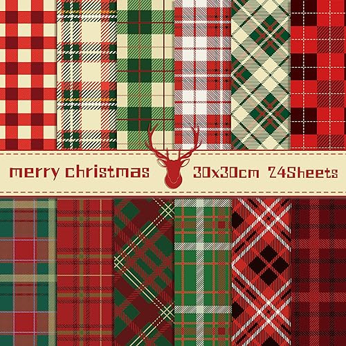 24 Blatt Scrapbook Papier Weihnachten,12-Typen Doppelseitige Dekorpapier Origami Papier Scrapbook Zubehör Craft Weihnachten Bastelpapier Journal Motivpapier DIY Fotoalbum Dekorpapier 30x30cm