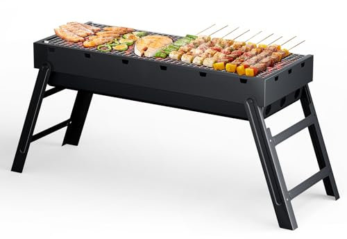 Griglia da Barbecue Portatile Pieghévole, Piccola Griglia a Carbone con Rete Rimovibile in Acciaio Inox, per Giardino Campeggio Picnic – Facile da Pulire