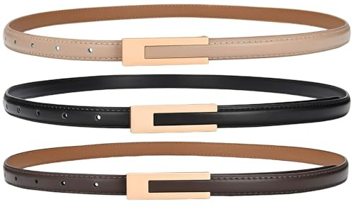 GWAWG 3 verstellbare Ledergürtel für Damen, Accessoires, schmaler Gürtel, Jeans, Schnalle, dünner Taillengürtel, schmaler Gürtel mit Metallschnalle für Damen, Jeans, Kleider, Anzug, Mantel