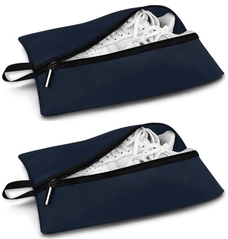 Shoe Bags for Travel, Waterproof Oxford Fabric, Zippered Shoe Storage Organiser with Handle, Lightweight Dustproof Shoe Pouch for Trainers, Gym, 16.5 x 9.8 Inches (Shoe Bag Navy Blue-2 Pack)