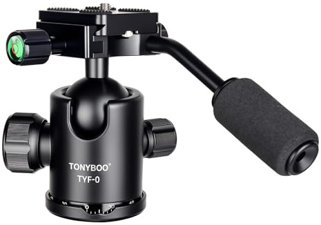 TONYBOO TYF-0 Ball Head with Handle,Camera Tripod Ball Head with Arca Swiss Quick Release Plate & 2 Bubble Level,360 Degree Rotating Panoramic Head for Tripod, Monopod,DSLR Camera,Max Load 17.6lbs/8kg