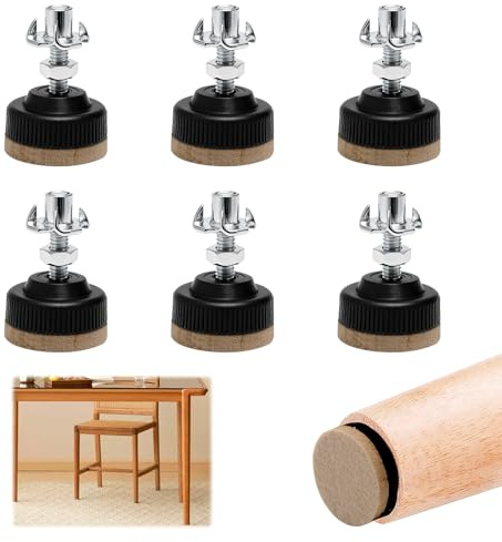 WOKICOR Pied de Meuble Réglable M6 x 30 mm, Lot de 6 Pieds Meuble Réglable avec Feutre Antidérapant, Patins de Nivellement Réglables en Hauteur pour Chaise, Table, Armoire, Commode