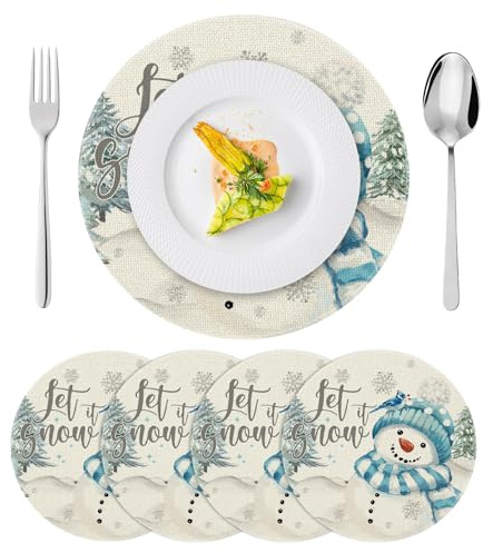 Weihnachten Tischsets 4er Set Platzsets Weihnachten 36cm Tischset Weihnachts Rund Weihnachts nachten aus Leinen Platzsets weihnachtens Deko für Weihnachtsfeiern Bankette Tischdeko Christmas Set (D)