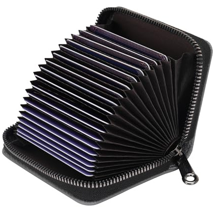 IHIGOGOFA Porte Cartes de Crédit Cuir Fermeture Eclair, Crédit Portefeuille Blocage RFID avec 20 emplacements pour Cartes (Gris foncé-18)