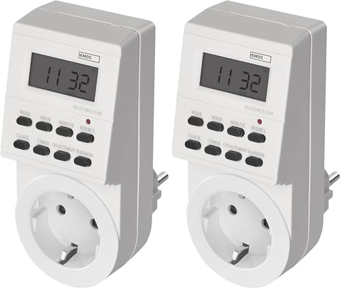 EMOS - Digitale Zeitschaltuhr Schuko-Steckdose - 8 konfigurierbare Programme - Akku-Backup - 3680 W - Sommerzeit-Wechsel - IP20 für Innenbereich - weiß (Packung mit 2)