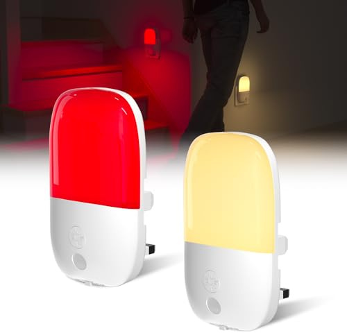 Klarlight 670nm Red LED Night Light for Sleep, Warm White Nightlight for Kid, Dusk to Dawn Sensor, Auto/On/Off Dimmable Night Lights Plug into Wall for Baby, Bedroom, Hallway, Bathroom, 0.5W(2 Pack)