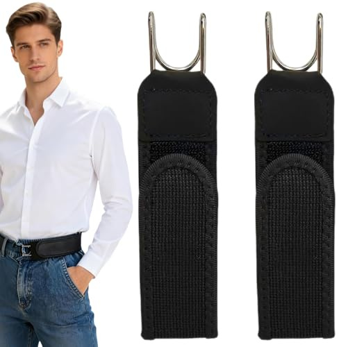 XUDUOO 2 Stück Gürtel Ohne Schnalle Für Herren Damen, Elastischer Gürtel Mit Metallhaken Und Klettverschluss, Schnallenloser Gürtels, Unisex Dehnbarer Gürtels Ohne Schnalle, Schwarz (A)