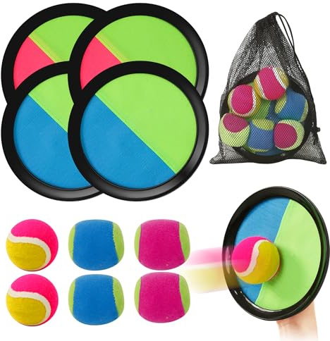 Toss and Catch Ball Set, Garden Beach Gmae with 4 Sticky Paddles & 6 Balls