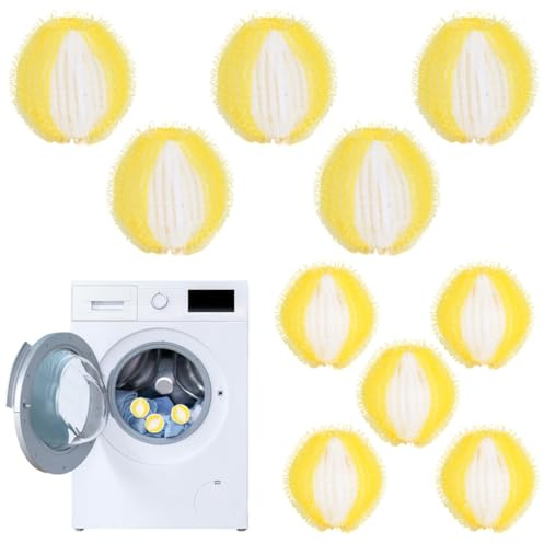 JIRVEX Eliminador de pelos para lavadora 10 unidades bolas atrapa pelos para lavadora para ropa, pelos de perros y gatos, reutilizables, color amarillo