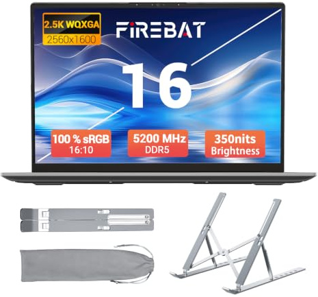 FIREBAT Notebook Portatile Ultrabook, AMD Ryzen7 H255, Radeon 780M, 16 QHD 2560x1600, DDR5 5600MHz RAM, PCIe SSD, Tastiera Retroilluminata, Laptop Multiuso Studio Lavoro Casa Gaming