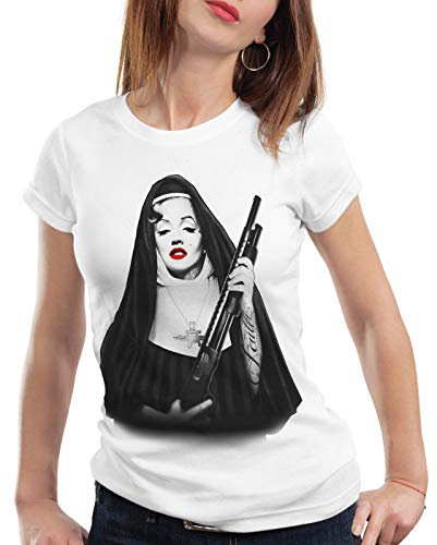 style3 Marilyn Gebetsschwester T-Shirt Damen usa Gangster Monroe, Farbe:Weiß, Größe:XXL