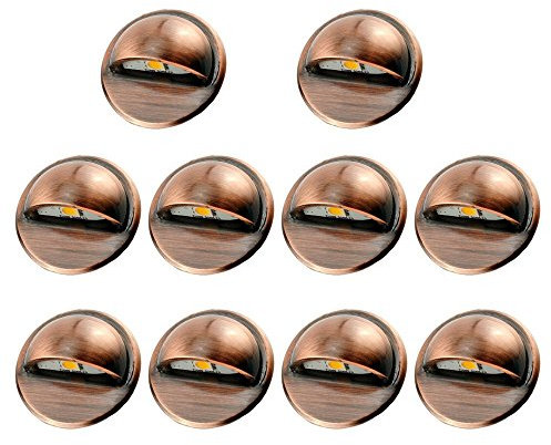 CHNXU Treppenbeleuchtung 10er Set LED Bodeneinbaustrahler Kupfer Warmes Weiß IP65 Wasserdicht Außen Terrassen Einbaustrahler Ø35mm Bodenlampe für Garten Holzbrücke Pool Holzdeck