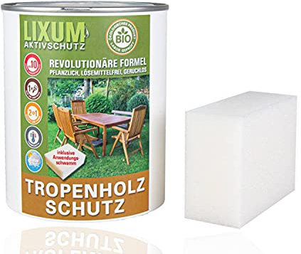 LIXUM BANGKIRAI Tropenholz HOLZSCHUTZ Bio (farblos) 335 ml = 10m² - natürlicher Langzeitschutz für Holz, hält bis zu 10 Jahren, nur 1 Anstrich nötig. Mit integriertem UV-Schutz und ohne Weichmacher.