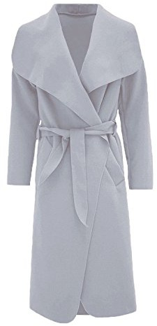 66 Fashion District Women Italian Long Duster Jacket Ladies French Belted Trench Waterfall Coat 8-14 (UK 14, Light Grey)