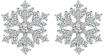 BiBeary Damen 925 Sterling Silber Zirkonia CZ elegant Schneeflocke Weihnachten Ohrstecker Ohrringe