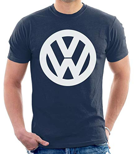 Volkswagen Men's Classic White VW Logo T-Shirt, Navy Blue, L