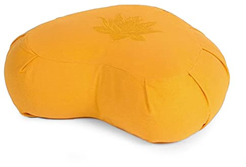Yoga Studio Lotus Crescent Zafu - 42 x 13 x 18cm, Meditation Pouf with Cotton Cover, Buckwheat Hulls, Carry Handle. Yoga Accessories - Yellow