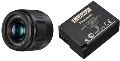 Panasonic Lumix 25 mm F1.7 | H-H025E-K Prime Objektiv, Schwarz & LUMIX DMW-BLC12E Li-Ionen Akku 7,2V, 1200 mAh (geeignet für GH2, G5, FZ200, GX8, G70, FZ1000, FZ300, FZ200)