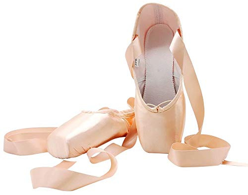 s.lemon Spitzenschuhe Tanz Ballett Pointe Schuhe Ballettschuhe Satin mit Band für Mädchen Frauen Rosa