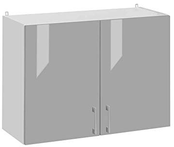 Cuisineandcie - MEUBLE HAUT DE CUISINE ECO Gris Brillant 2 Portes L 60 cm + 1 étagère - Meuble Cuisine Rangement, Meuble Cuisine, Armoire Cuisine