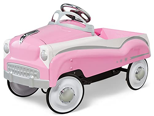 Kid Trax Classic Pink Pedal Car for Girls, Ages 3-5, Durable Steel, 60lbs Max, Easy Assemble, Indoor/Outdoor Ride-On Toy, Toddler Ride-On, Vintage Style, Rubber Tires, Functional Steering