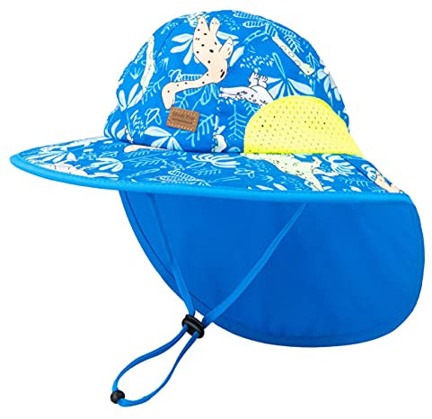 Foruhoo Sonnenhut Jungen mit Nackenschutz, Mütze UV Schutz 50+ Schnelltrocknender(#1 Streifen Blau,52-56)