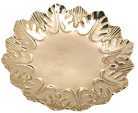 NKlaus Kerzen- Blatt-Teller Ø16 cm aus Messing Gold Kerzenhalter Dekoteller Handarbeit 10486