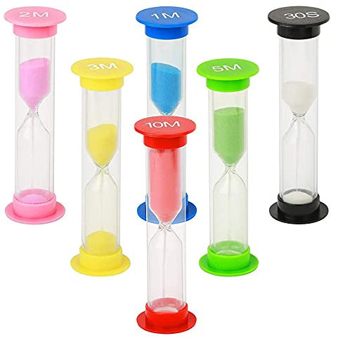 Sand Timer for Kid, ZKSMNB Plastic Hourglass, Sand Glass Toy Sand Clock 30sec / 1min / 2mins / 3mins / 5mins / 10mins for Kitchen, Office, School and Brushing Teeth (6 PCS)