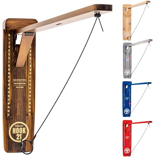 GoSports Hook21 Wall Mount Ring Swing Game - Play Indoors or Outdoors with Foldable Arm, Brown