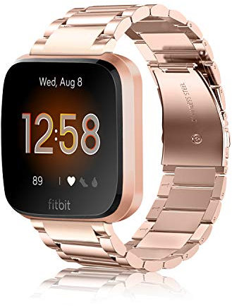 FINTIE Metallarmband Kompatibel mit Fitbit Versa 2, Versa, Versa Lite Edition, Massives Edelstahlarmband Ersatzarmband Business Armband Kompatibel mit Fitbit Versa Smartwatch, Roségold
