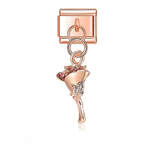 Italian Charms Rose Dangle Charm Link fits all 9mm Italian Charm Bracelet - UK stock