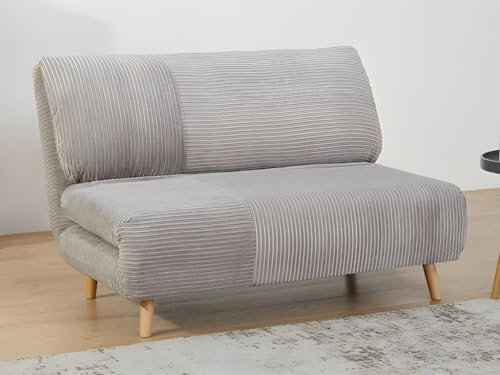 Vente-unique-Schlafsofa 2-Sitzer - Cord - Hellgrau - PALULA