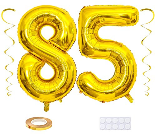 Maigendoo Gold 85 Luftballon Zahlen Riesen Zahl Folienballon mit Wirbel Dekorationen Große 85. Nummer Folienmylar Ballons 40 Zoll Ballons zum 85th Geburtstagsdeko Jubiläum Dekoration, XXL