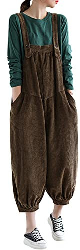 Bigassets Donna Vintage Salopette Tute Tute in Velluto a Coste Larghe Brown L
