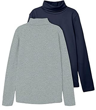 NAME IT Unisex NKNVIGGO 2P LS Slim Rollneck O NOOS Langarmshirt, Dark Sapphire/Pack:Grey Melange, 122/128