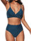 CUPSHE Women's Twist Front High Waisted Bikini Set V Neck Padded Two Pieces Bathing Suits Swimsuits Dark Blue M