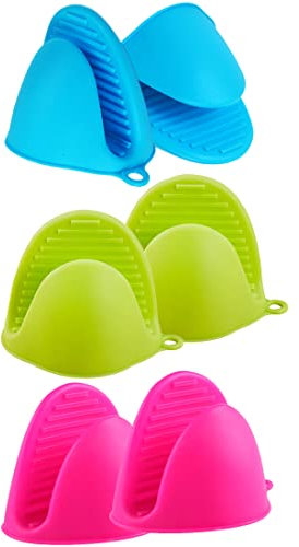 ZOCONE Silicone Presine Presina, 6 Pezzi Mini Guanto da Forno Silicone Guanti per Forno, Antiscivolo, Anti-Scottatura, Resistenti al Calore, 3 Colori (A)