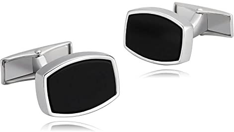 Wycian Manschettenknöpfe Herren Schwarz Silber, Manschettenknöpfe für Herren Rechteck Rostfreier Stahl 1.7X1.1CM für Männer Vater Freund Tuxedo Shirt