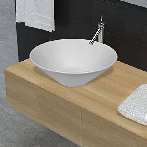 Tidyard Keramik Waschtisch Waschbecken Becken Keramikbecken Waschschale Aufsatzwaschbecken Waschplatz Handwaschbecken Aufsatz-Waschschale für Waschtisch,Porzellan Weiß
