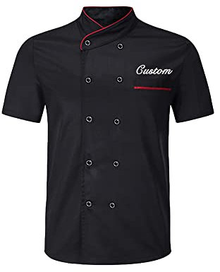 Aina Lighting Giacca da Cuoco Personalizzata Cappotto da Cuoco Ricamato Camicia da Cuoco a Maniche Corte Bianca Nera Camice Chef Dell'hotel Cucina Ristorante Divisa da Lavoro per Uomo e Donna