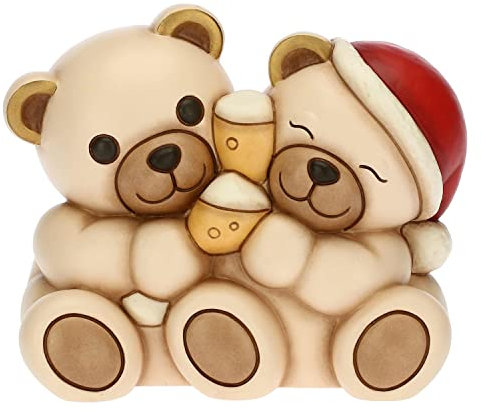 THUN - Natale 2022 - Soprammobile Coppia Teddy Che Brinda in Ceramica Decorata a Mano - Idea Regalo Natale 2022-14.5x10x12 cm h