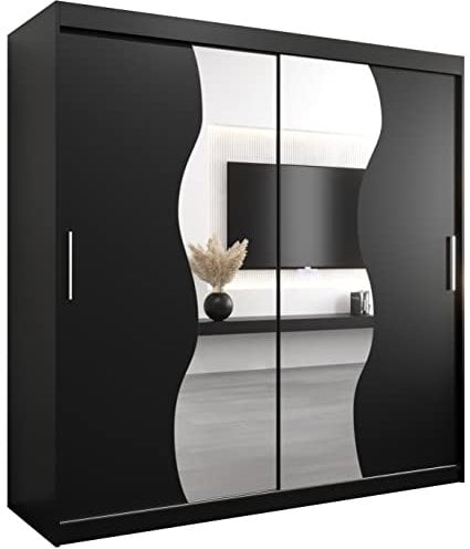 ABIKSMEBLE Armadio con ante scorrevoli Madryt 250 Armadio con Asta e mensola Armadio con Specchio Camera da Letto (Nero Opaco)