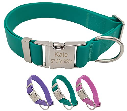 TONYFY Collier de Chien personnalisé en Silicone PVC imperméable, gravé avec Le nom et Le numéro de téléphone, Taille Ajustable, pour Chiens de Petite Taille Moyenne et Grande Taille (Vert, M)