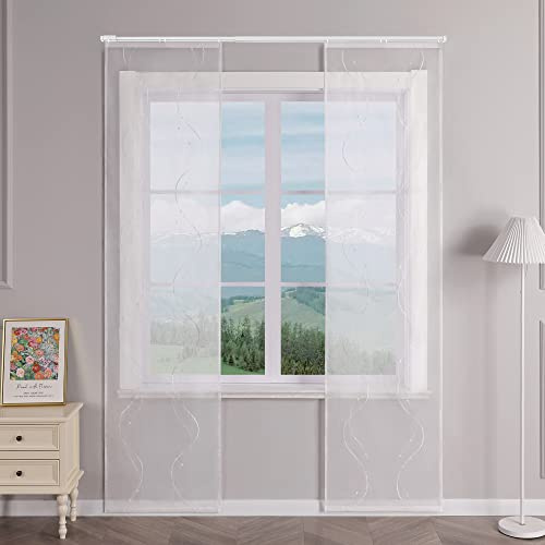 Delien Schiebevorhänge 2er Set Transparente Schiebegardinen Modern mit Paneelwagen Flächenvorhänge mit Wellenmuster Wohnzimmer Fenster Gardinen Bestickt mit Klettband BxH 57x245cm,Weiß